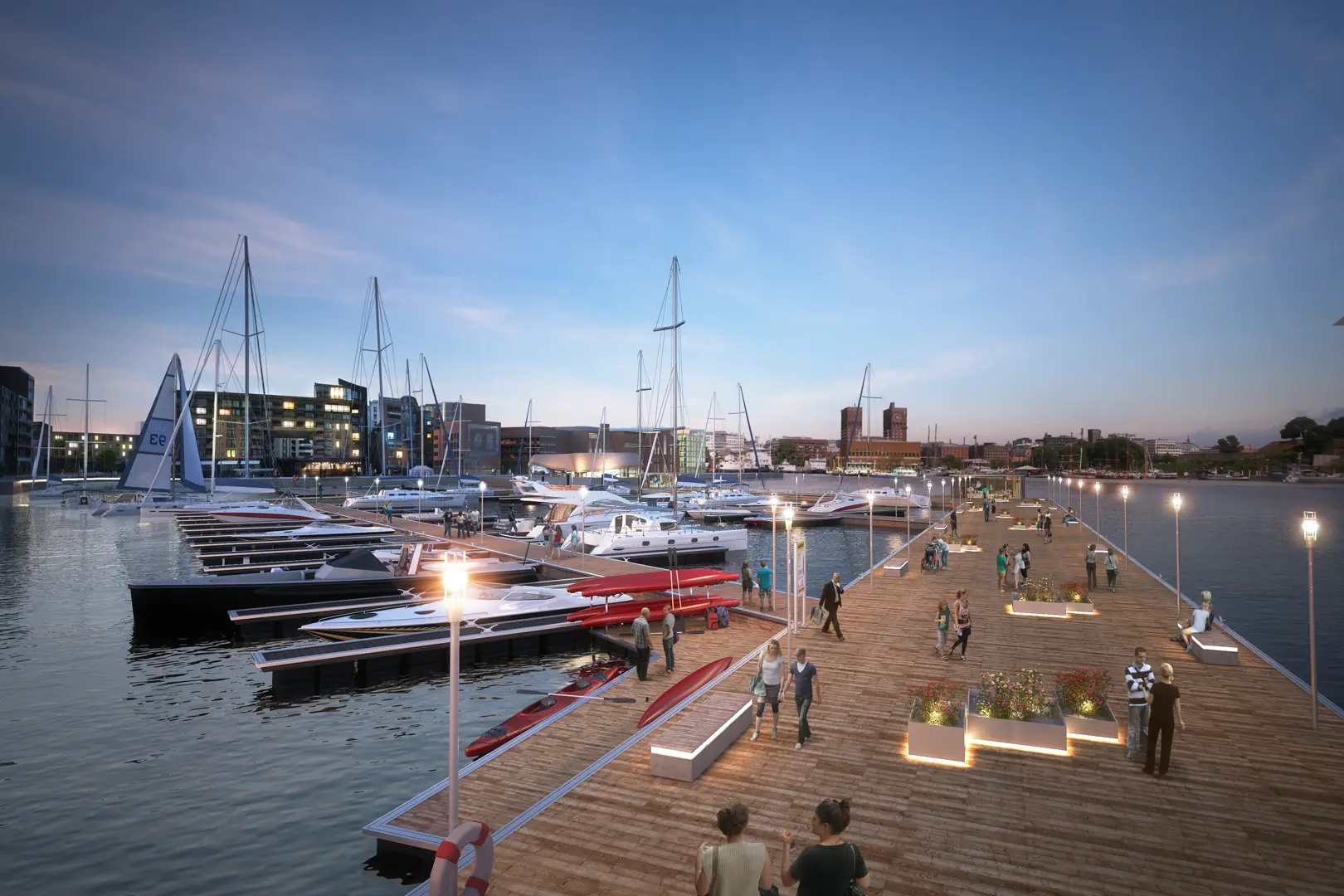 Illustrasjon av nye Aker Brygge.